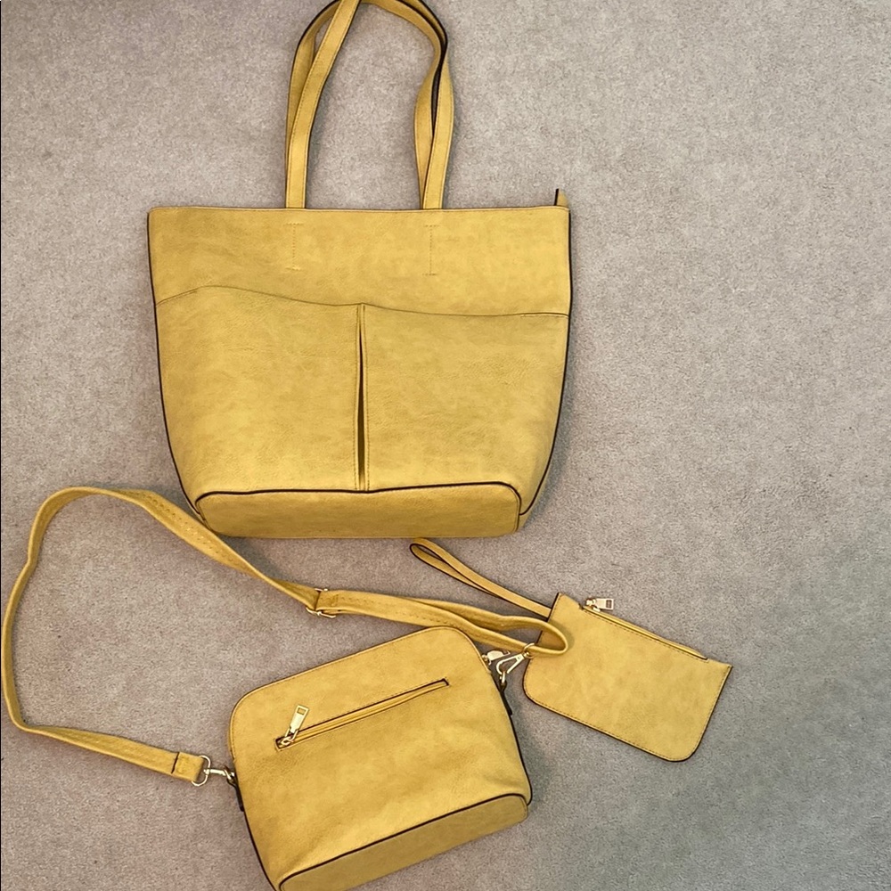 Yellow Tote and Crossbody Bag Set